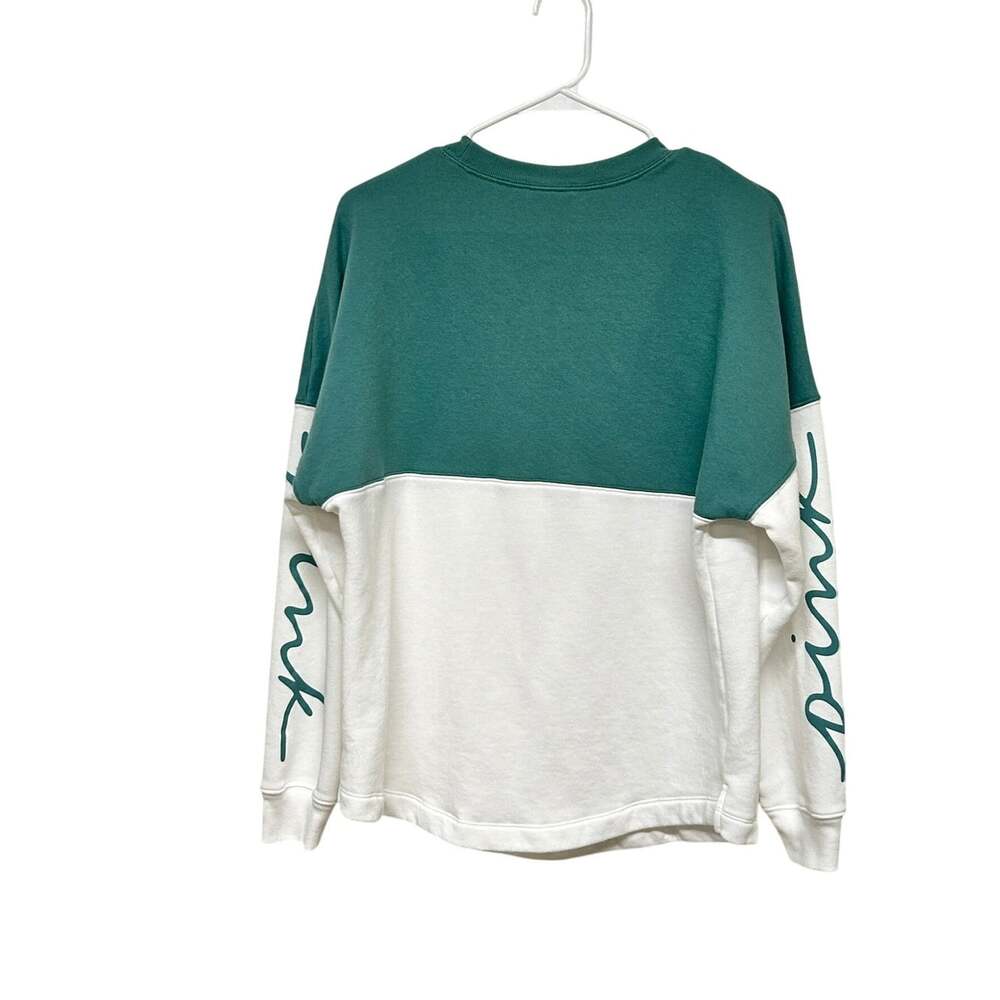 PINK Victoria's Secret Women's White Green Colorblock Crewneck Sweatshirt Size S - Picture 7 of 9